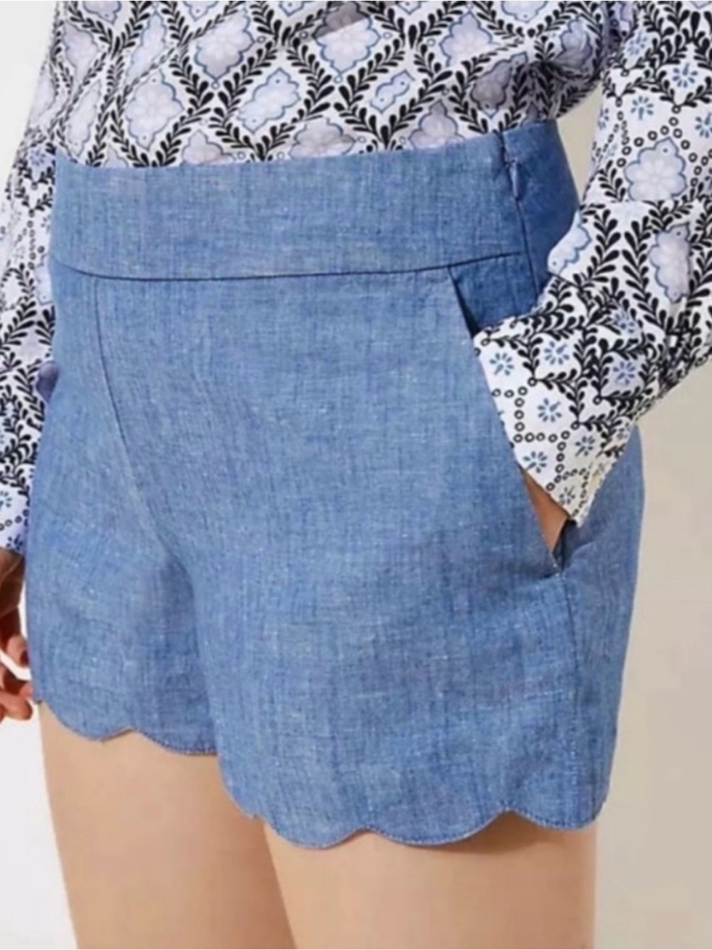 NWOT Loft Women’s Scallop Hem Linen-Blend Shorts size 4 The Riviera